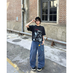 美式高街水杀死比尔短袖男高级感痞帅小领口正肩T恤boxy版型半袖