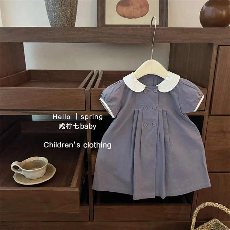 Qi Qiqi niñas de color sólido vestido delgado de verano 2025 nuevo estilo de ropa infantil estilo inglés vestido de princesa infantil