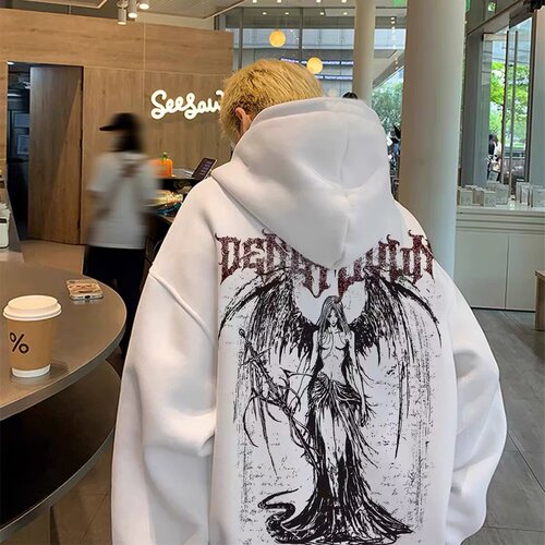 Men's Spring/Autumn Hooded Sweatshirt with Crew Neck, American Streetwear Trend Brand, Towel Embroidered Sport Coat Oversize Couple Top