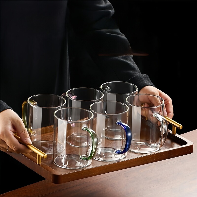 Cross-border borosilicate six-color water cup suit color handle juice milk breakfast cup hospitality high temperature resistant glass Cross-border borosilicate six-color water cup suit color handle juice milk breakfast cup hospitality high temperature resistant glass