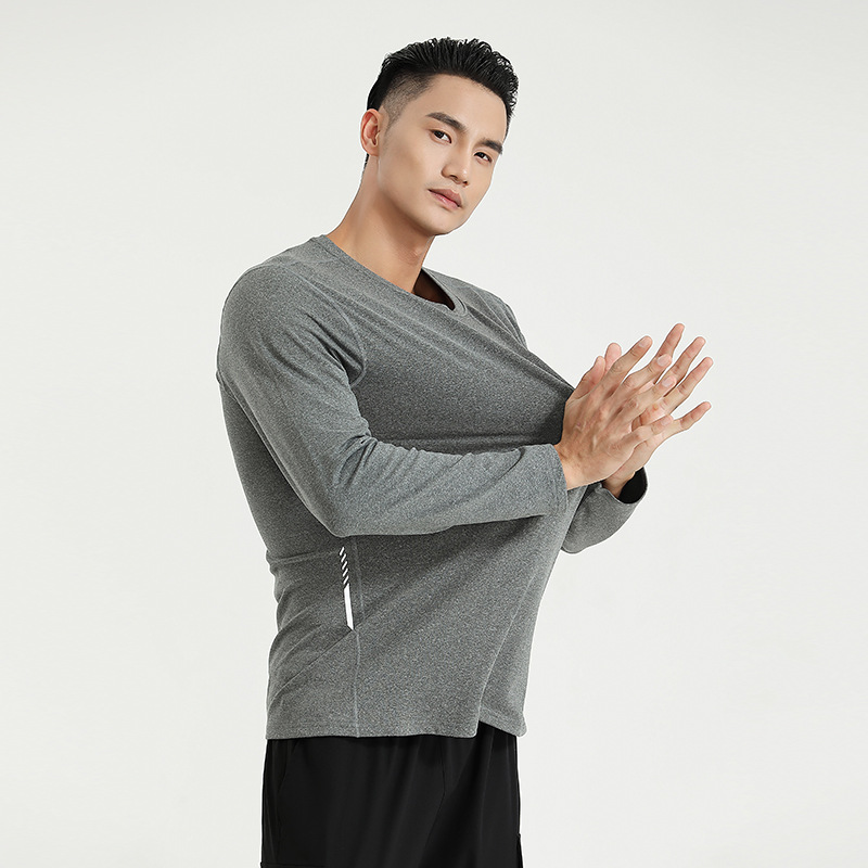 2022 otoño nuevos deportes de los hombres de manga larga Camiseta simple cuello redondo corriendo fitness bottoming camisa versátil más tamaño