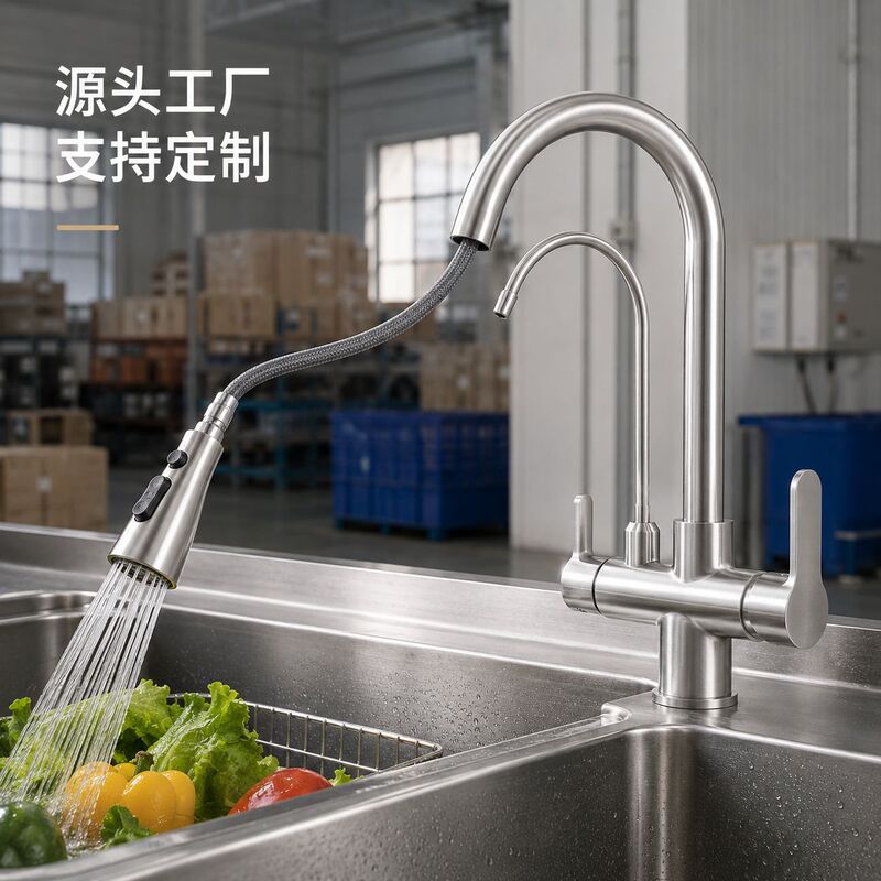 Pull-Out Kitchen Sink Faucet with Hot and Cold Water, Water Purifier, Direct Drinking Water, Three-In-One, Rotating and Extendable, for Home Use Pull-Out Kitchen Sink Faucet with Hot and Cold Water, Water Purifier, Direct Drinking Water, Three-In-One, Rotating and Extendable, for Home Use