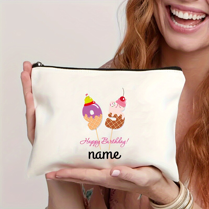 Birthday Makeup Bag with Ice Cream-Birthday Storage Bag, Sweet Style Zipper Travel Wash Bag