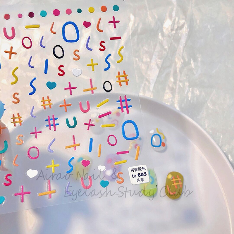 Japonés tomoni pegatinas de uñas adhesivo de alivio tridimensional 5D uñas letras de graffiti lindas líneas de dibujos animados
