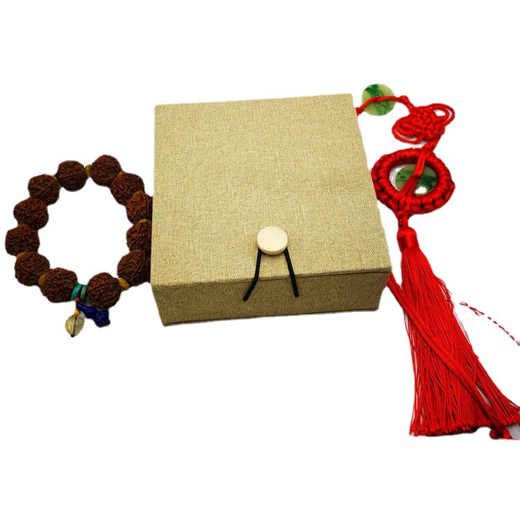 厂家定制珠宝首饰盒木质麻布流苏佛珠玉器手镯手链手串包装盒批发