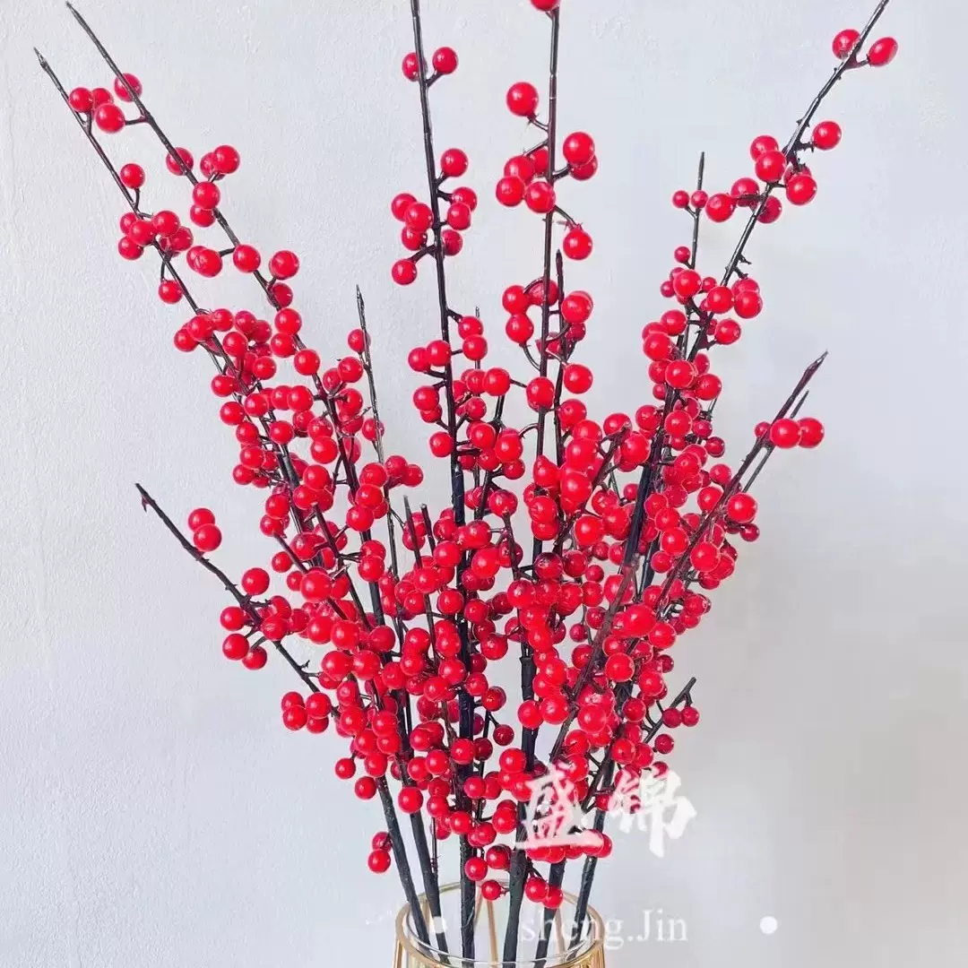 胶杆6叉冬青厂家批发自产自销冬青 仿真冬青发， 超火发财果新年