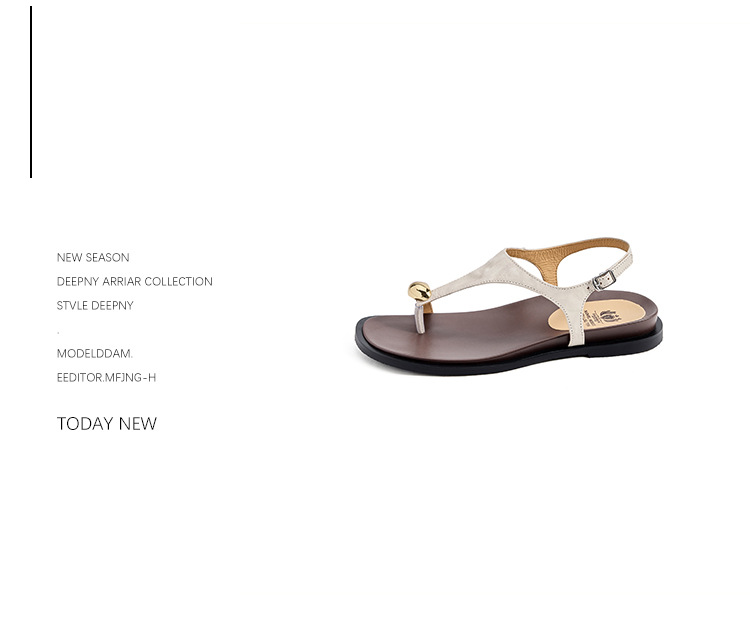 Dép sandal nữ xỏ ngón đế bệt da cừu khóa kim loại — màu nâu chi tiết 9