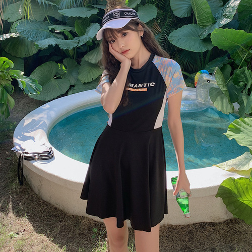 Women's swimsuit skirt type split boxer angle conservative belly-covering slimming student small breasts gathered girl forest style hot spring swimwear