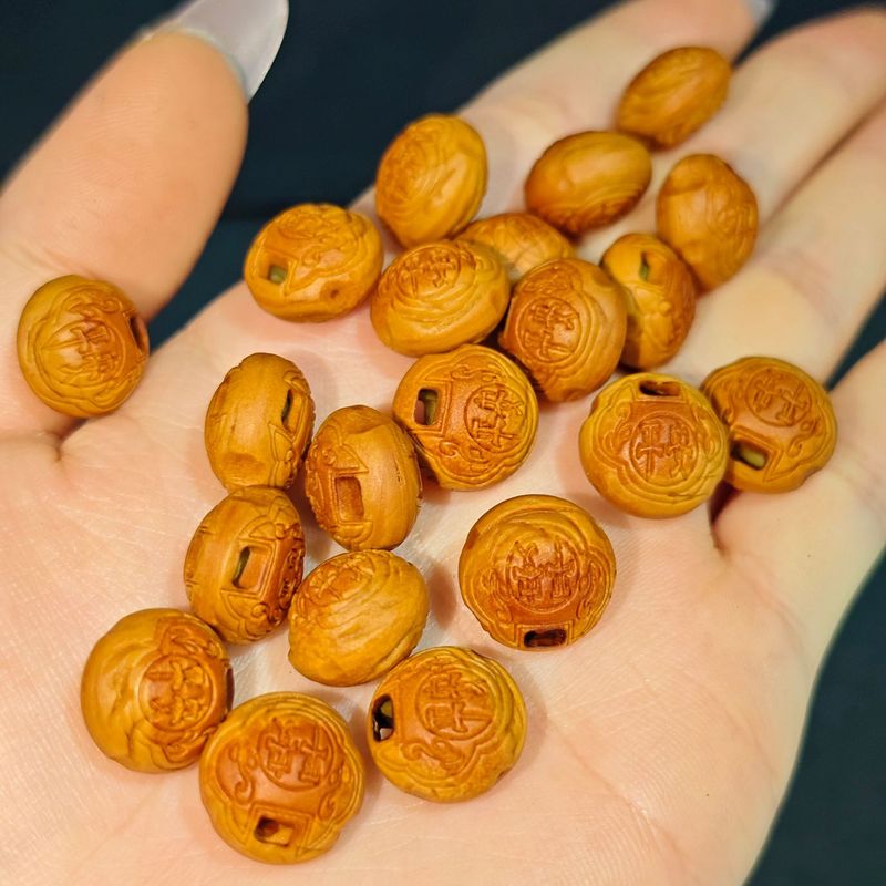 桃核雕刻桃篮配珠手串儿童吊坠手工diy手链材料桃核长命锁福字锁|undefined