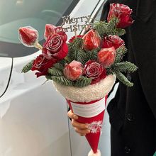 圣诞节新款草莓花束圣诞帽冰淇淋甜筒手工diy创意礼物包装材料