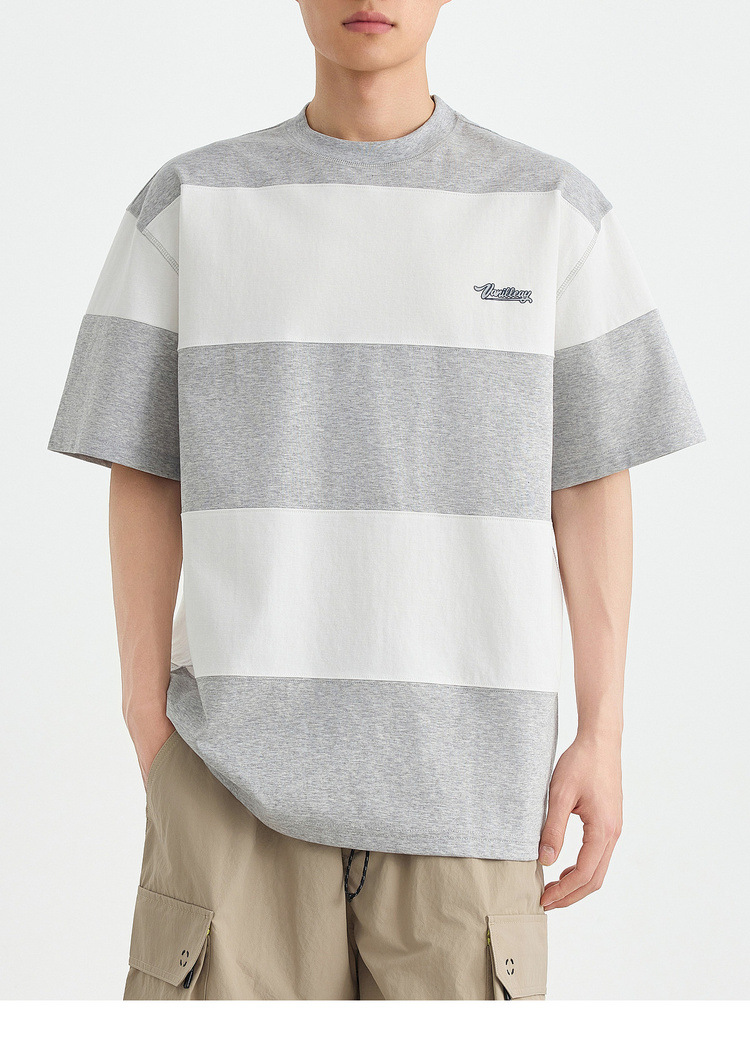 Áo thun nam cổ tròn tay ngắn phong cách đường phố phối màu tương phản, chất liệu cotton 220g — đen chi tiết 26
