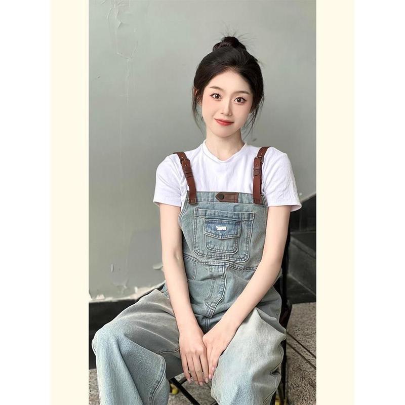 2025新款牛仔背带裤女春秋温柔系炸街奶乖活泼减龄休闲显瘦拖地裤|undefined
