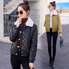 2025秋冬新款绵羊皮皮衣女短款小个子加绒加厚菱格棉衣夹棉外套棉