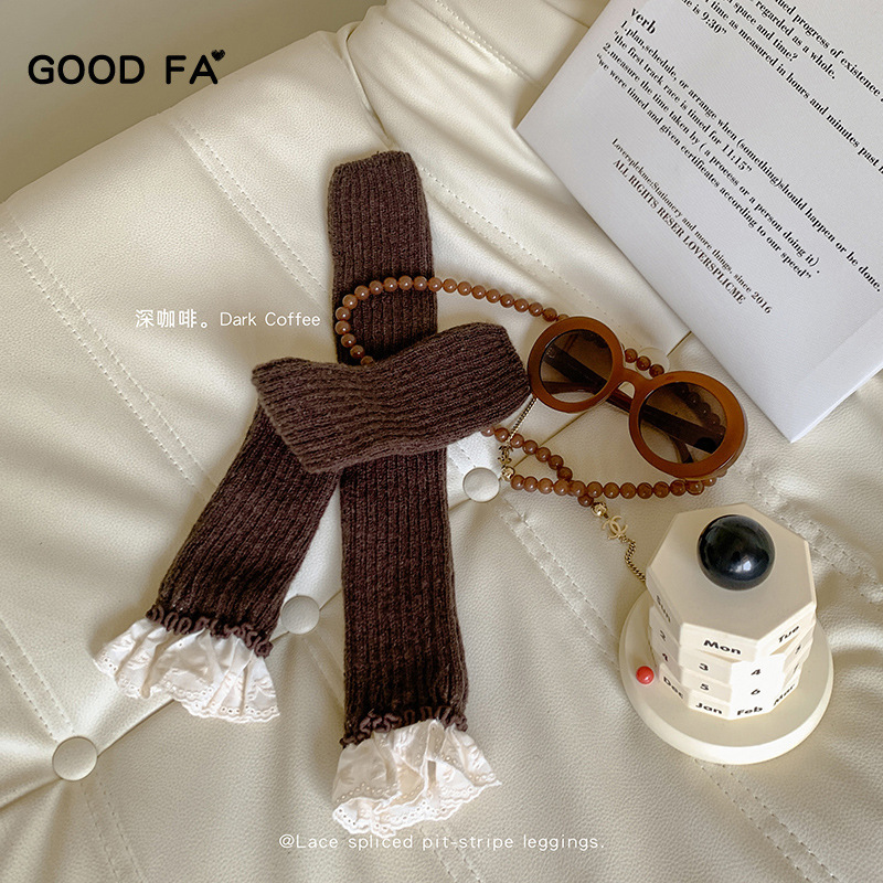 GOOD FA 2024秋冬款刺绣棉布蕾丝拼接坑条保暖腿套 24148|undefined