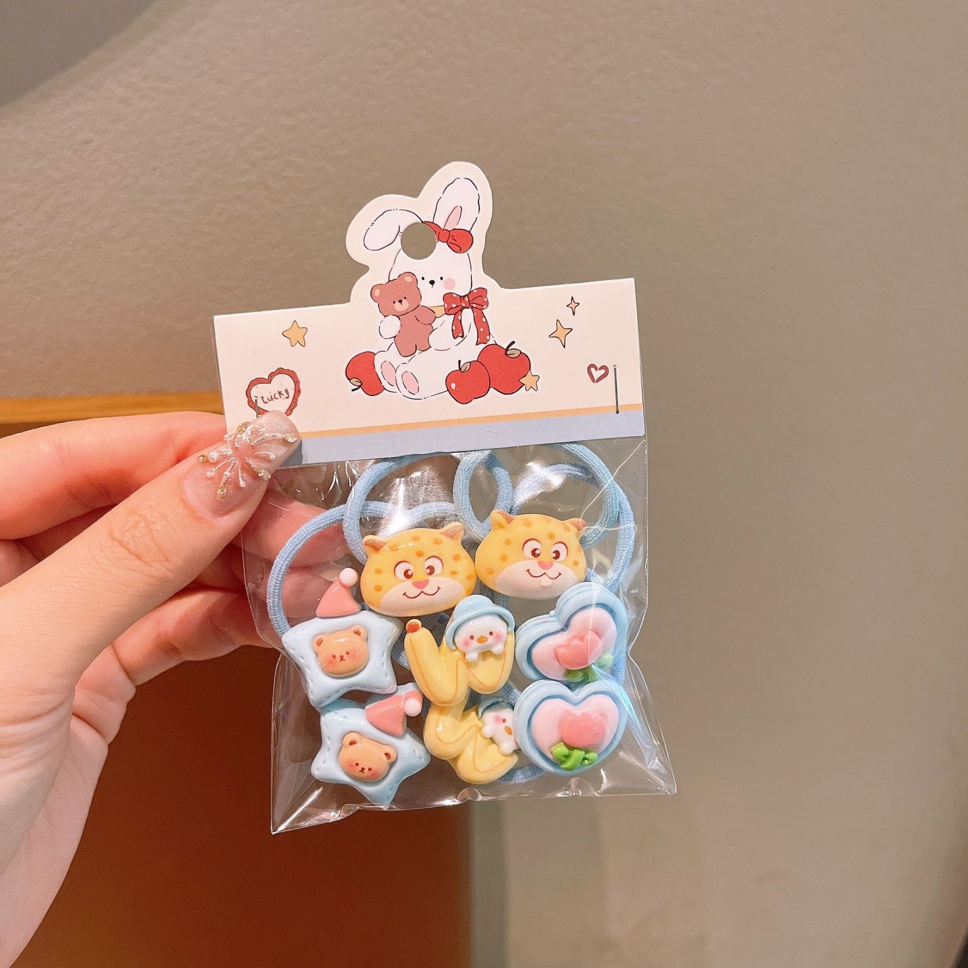 Anillo de pelo de pulgar de dibujos animados para niños, cabello para bebés, cabello para bebés, banda de pelo de alta elasticidad coreana