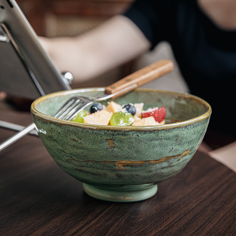 Pantalla verde retro bolos de pies altos espesados bolos de fideos de arroz característicos bolos de harina de cerámica bolos de mezcla de arroz bolos de mar antiguo exportación transfronteriza