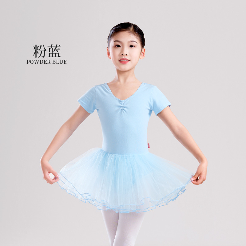 Día del Niño Actuación Niños Ropa de baile Práctica Chica Falda de ballet Chica de manga corta Ropa de baile Princesa Tutú