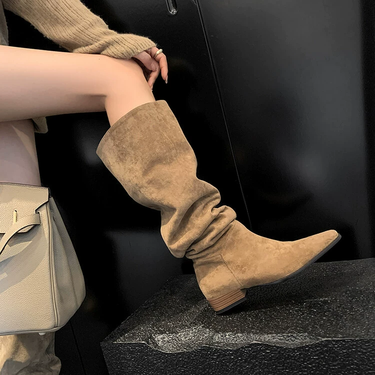 Высокие сапоги в европейском стиле, сапоги на низком каблуке с квадратной головкой, но до колена, модные сапоги в западном стиле, ковбойские сапоги, женские сапоги