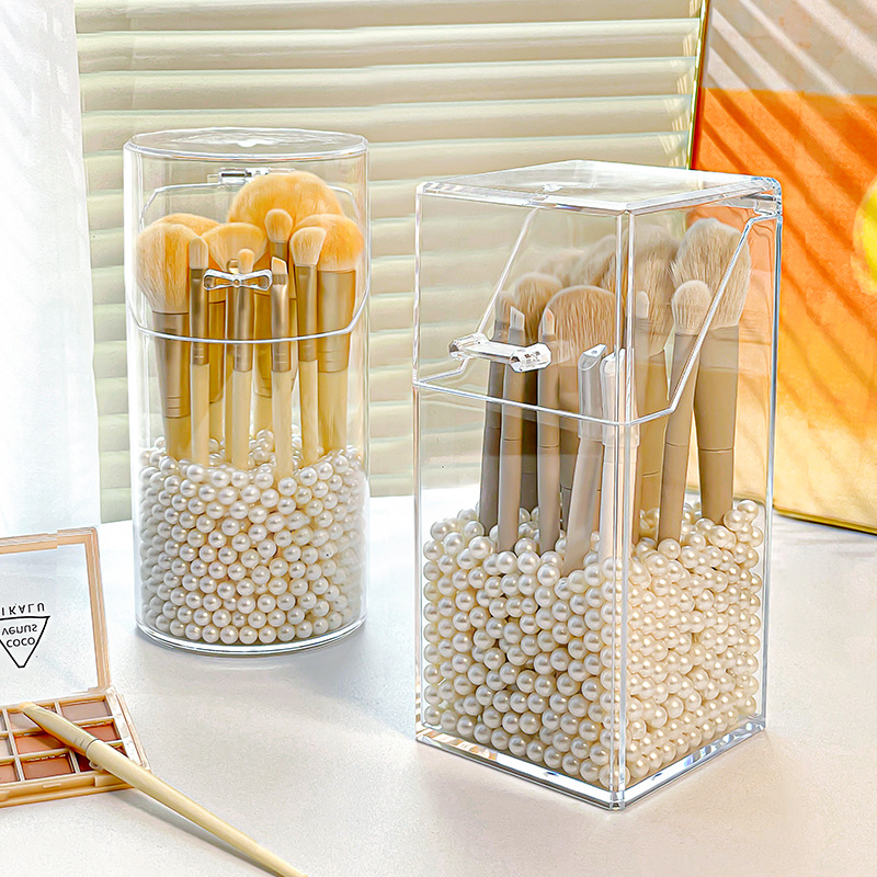 Makeup Brush Storage Box Dust-Proof Pen Barrel Brush Desktop Acrylic Eyebrow Pencil Storage Cosmetics Eye Shadow Brush Storage Box