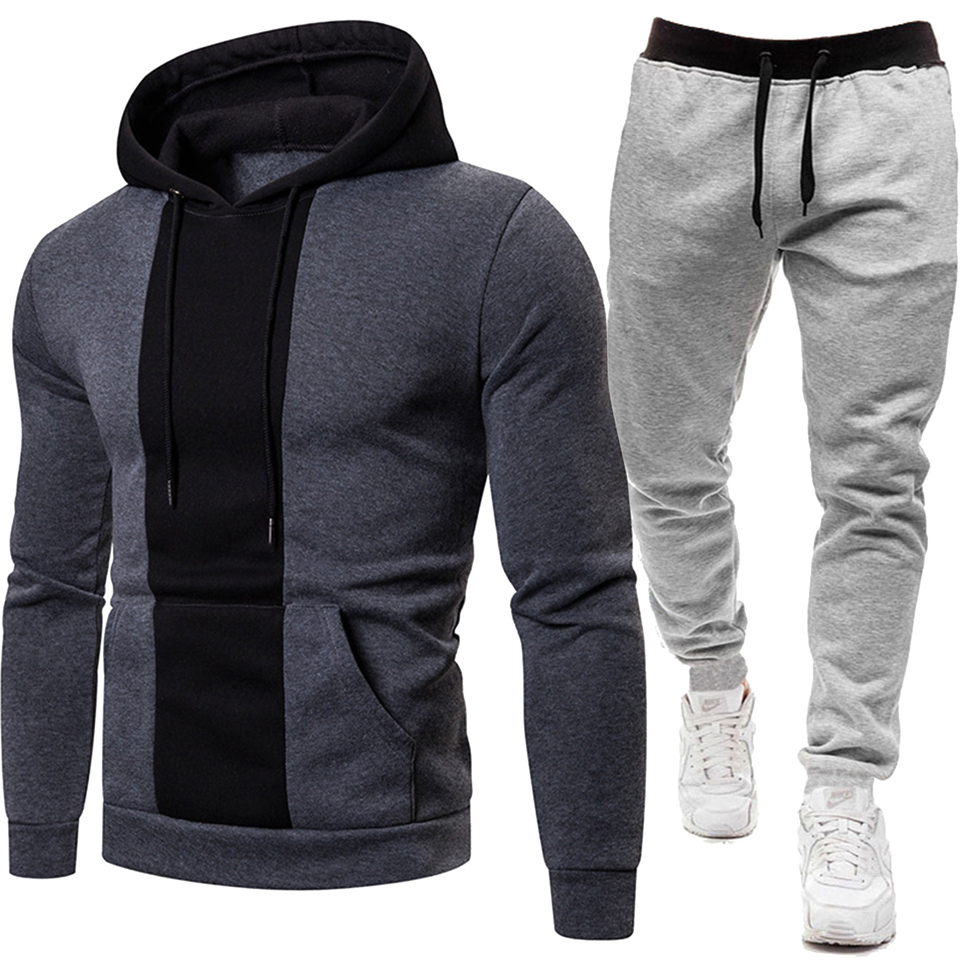 2024 höst och vinter nytt casual huvjacka herr europeisk storlek färgblockerad sweatshirt set_voghion.com