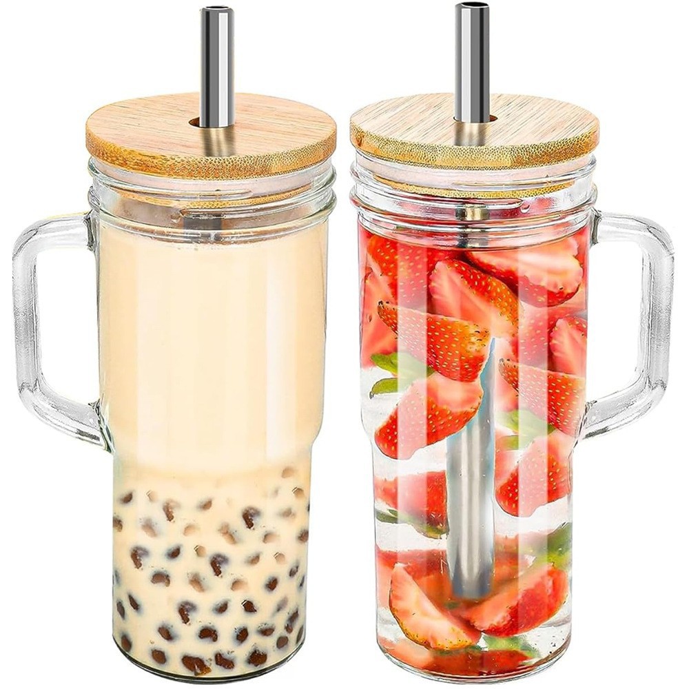 Amazon 24oz mango Mason taza de paja taza de té de leche taza de hielo de automóvil taza de botella de vidrio taza de cerveza