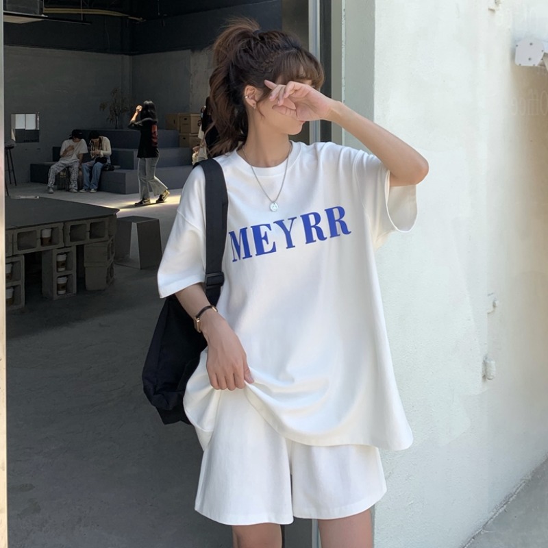 Letter Print Women's 2026 Summer Korean New Style Internet Celebrity Short-sleeve Shorts Loose Plus Size Sports_ecoleips.com