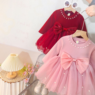 Children's spring autumn lace dress girl's, western style, princess style
