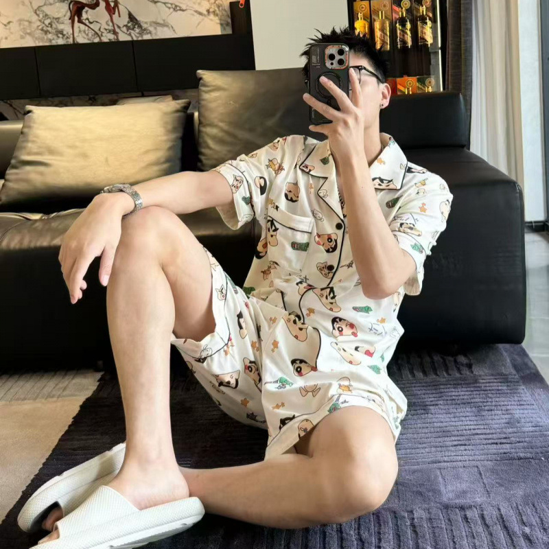 Summer Cartoon Crayon Shin-Chan Cardigan Short-Sleeved Shorts Comfortable and Breathable Couple Pajamas Set Jj-96082