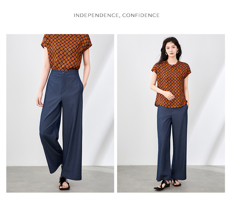 Quần culottes nữ ống rộng dáng suông vải mát lạnh — Màu xanh lam chi tiết 11