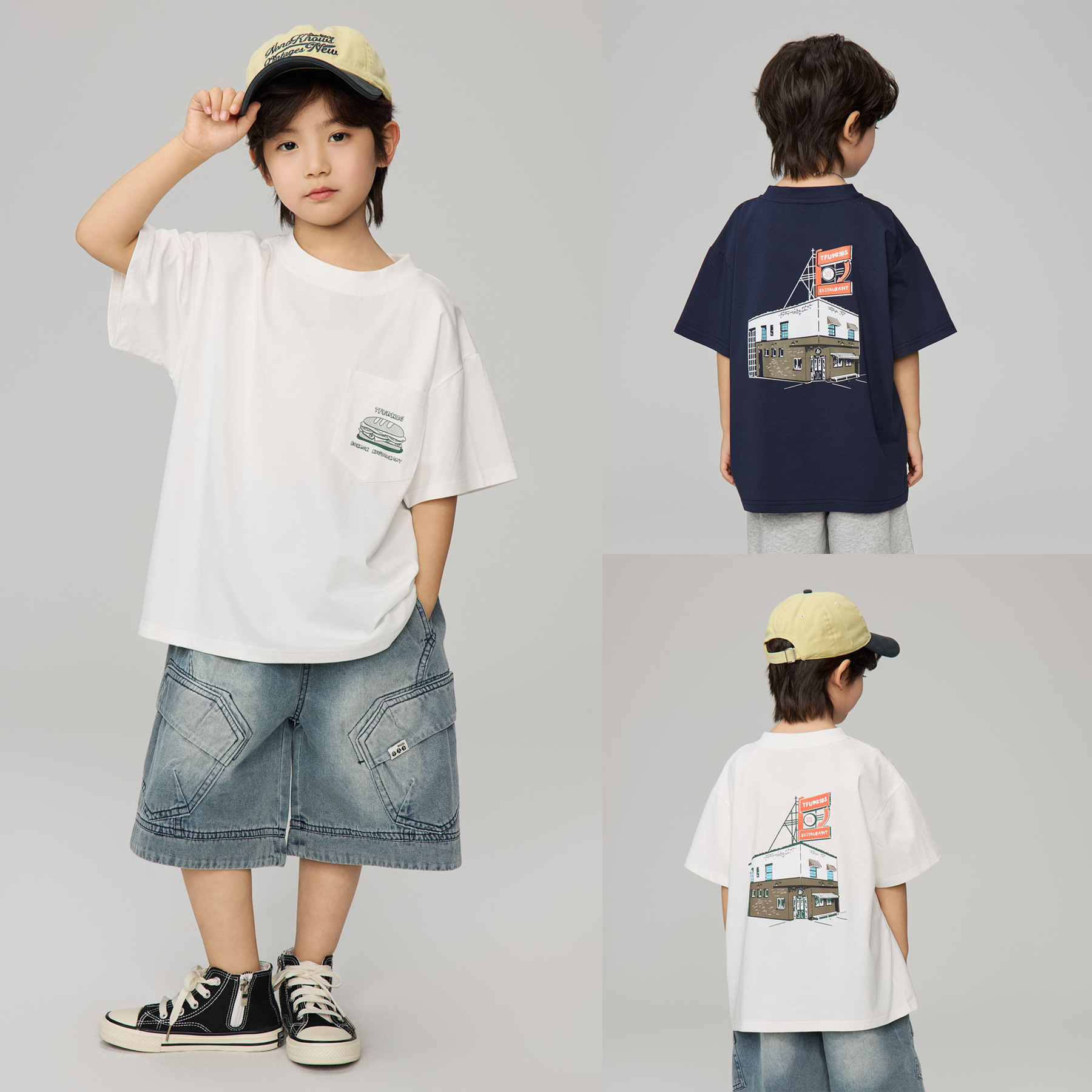 2025 Summer New Children's Japanese Style Printed Casual Top Men's Fashionable Loose Short-sleeved T-shirt Trendy