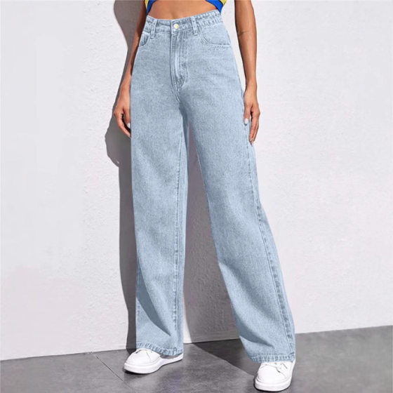 2025 New Cross-border European and American High Waist Washed Women's Jeans Amazon Long Fashion Joker Straight Leg Pants