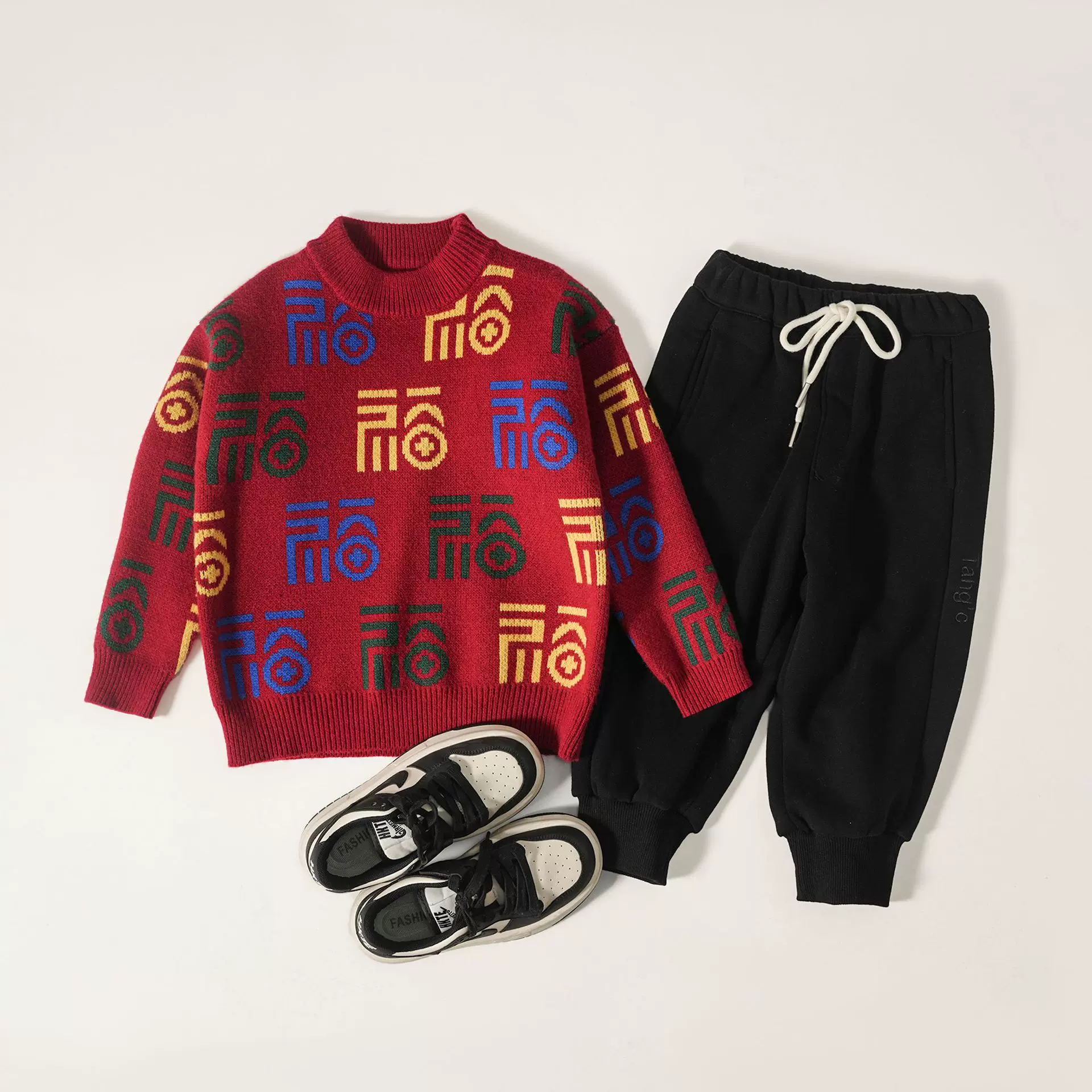 男童冬季毛衣2024新款新年儿童拜年服圆领冬装保暖宽松韩版针织衫
