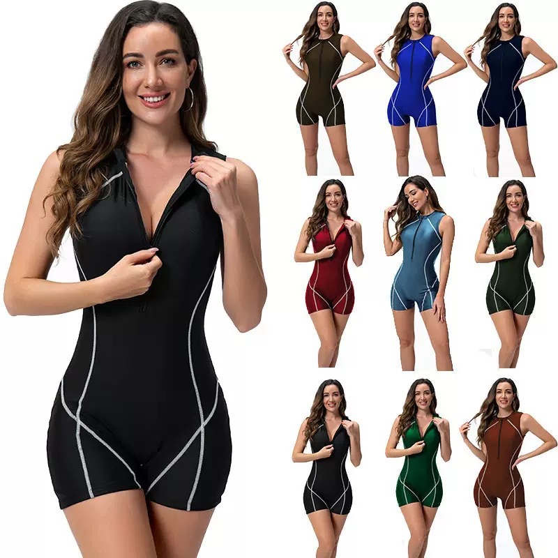 Cross-border new European and American one-piece swimsuit women's foreign trade surfing suit zipper flat angle diving suit sports swimsuit jellyfish suit
