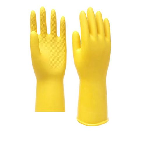 加厚批发黄色乳胶牛筋洗碗家务防水橡胶劳保干活卫生手套耐磨防滑