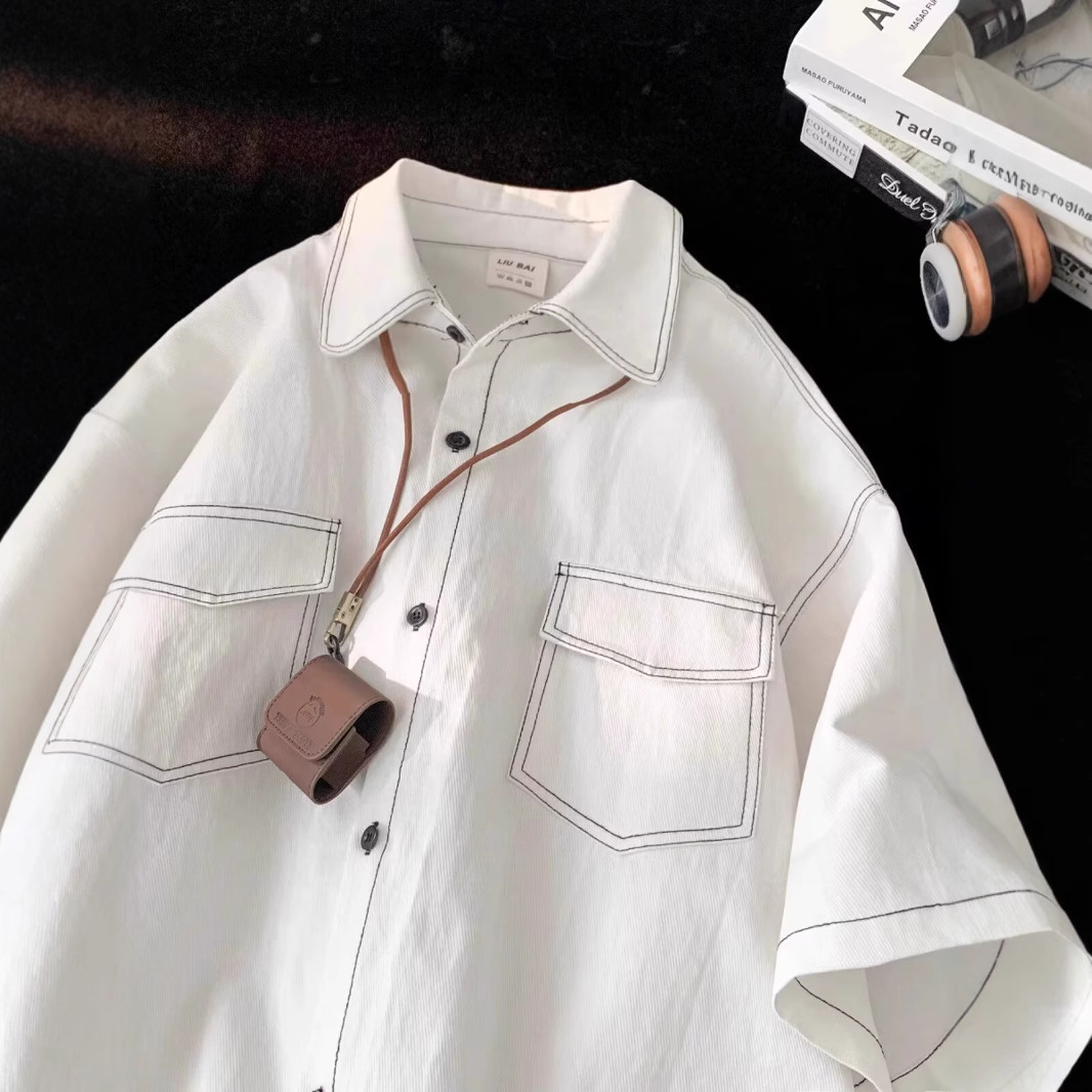 Japanese Style Laid-back Short-sleeved Shirt Men's Summer Thin White Shirt High-end Fashionable Brand Fashionable Loose Overcoat