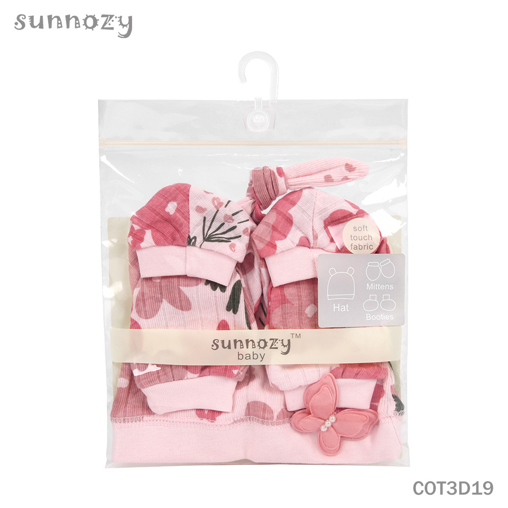 Conjunto de tres piezas de gorros y calcetines de algodón puro para recién nacidos Sunnozy, productos para recién nacidos, guantes, calcetines y gorros para bebés de cuatro estaciones. image 6