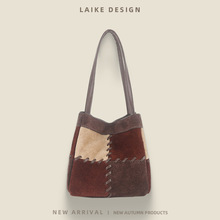 包包女新款磨砂真皮女包高级感复古拼色单肩包时尚百搭斜挎小方包