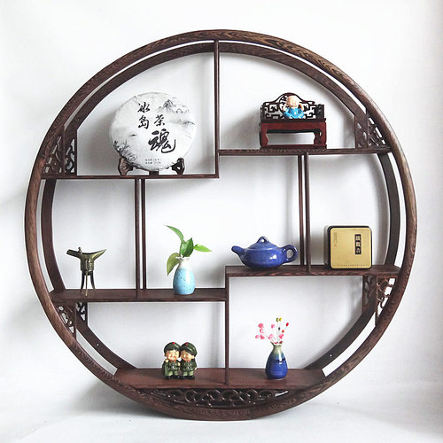 444Z chicken wing wood small ancient rack solid wood Chinese wall-mounted Duobao Pavilion teapot rack tea rack hanging wall ancient