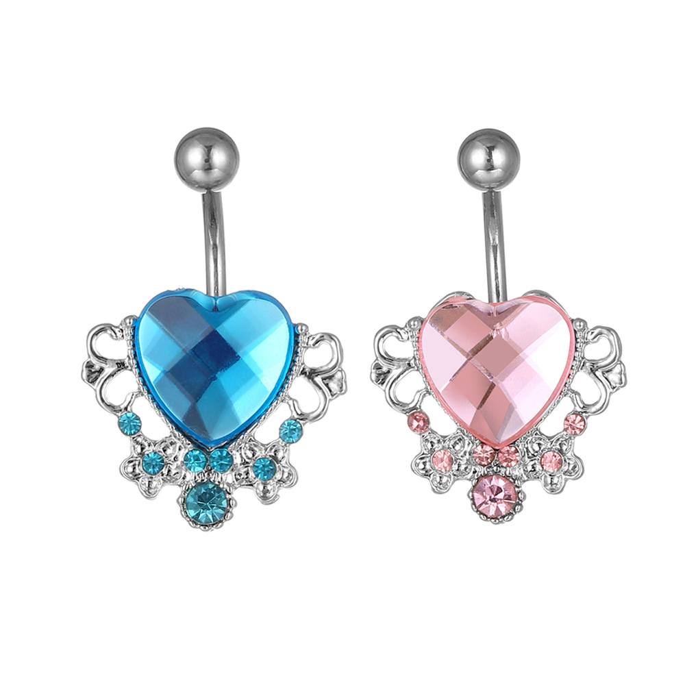Heart-shaped Gemstone Belly Button Ring For Women Silver Piercing_voghion.com