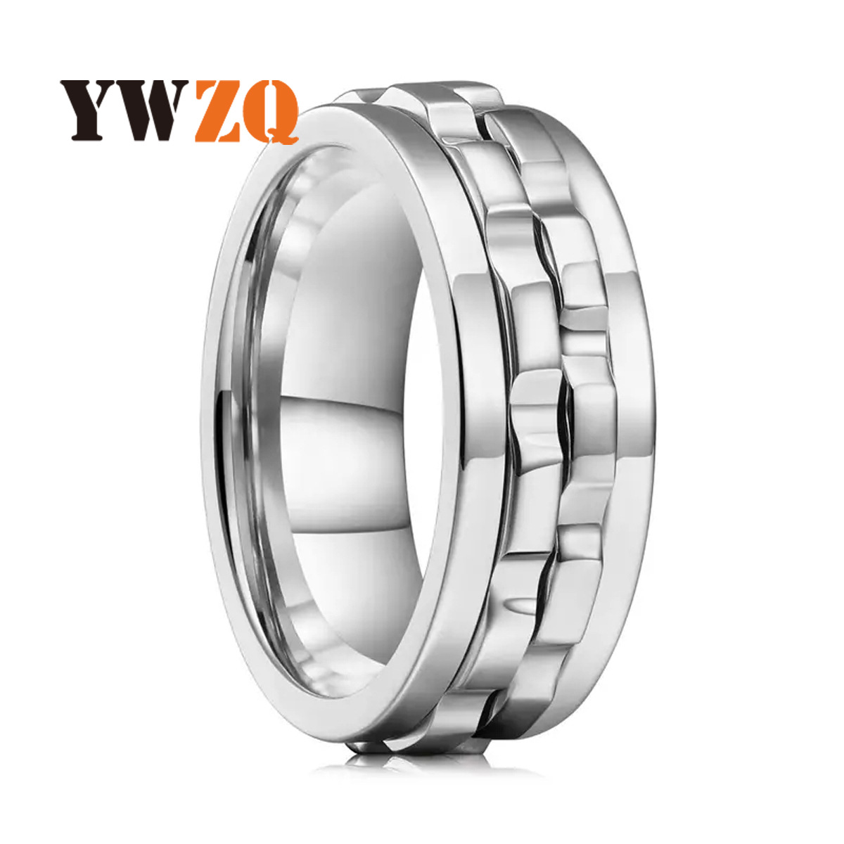 Anillo de hombre de acero inoxidable y titanio con engranaje giratorio de doble cara y reducción de presión, superventas transfronterizo en Europa y América, que no se desvanece.