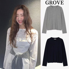 韩国小众GROVE 25秋季新款 FONDS 基础百搭 标签圆领长袖T恤女潮
