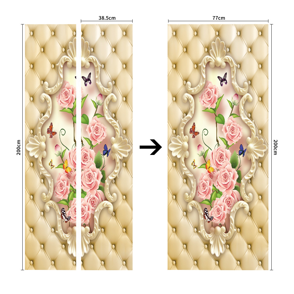 Pegatinas para puertas 3D respetuosas con el medio ambiente, autoadhesivos, fabricantes de origen al por mayor, patrones populares transfronterizos de alta definición, adhesivos para puertas impermeables, a prueba de aceite y antiincrustantes