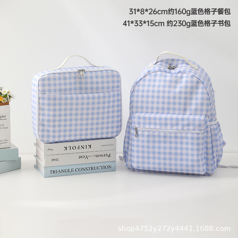 跨境新款粉格餐包简约清新学生便当包短途出行户外便携收纳野餐包|undefined