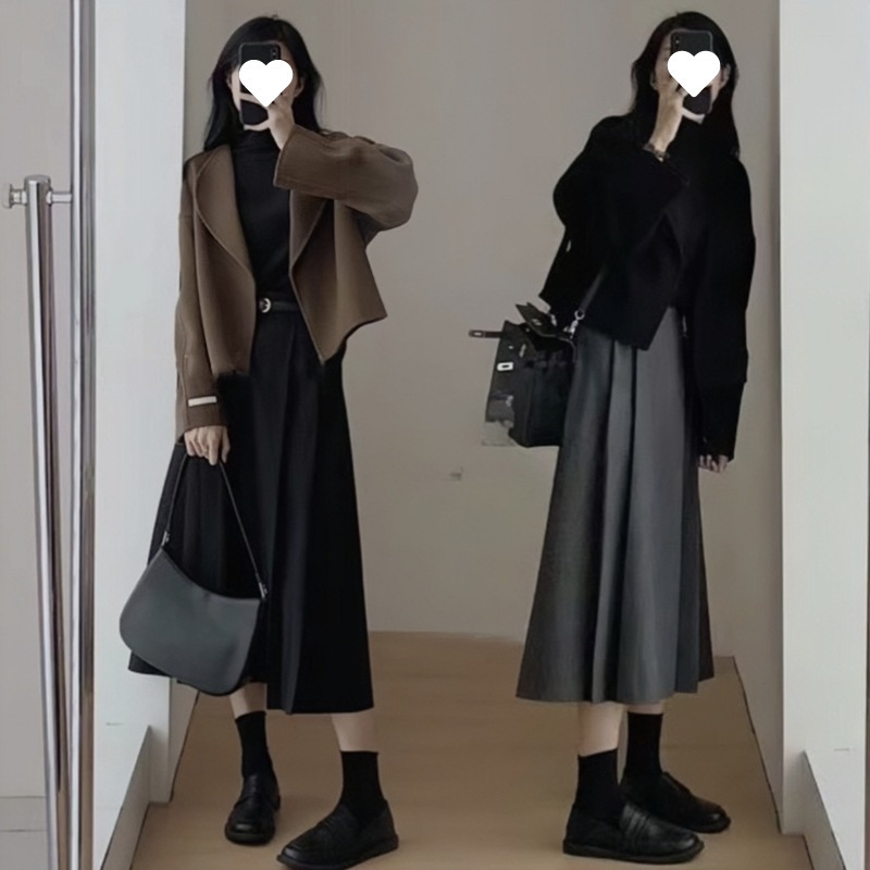 美拉德套装女夏季大码微胖mm显瘦高级感呢子西装外套连衣裙两件套|undefined