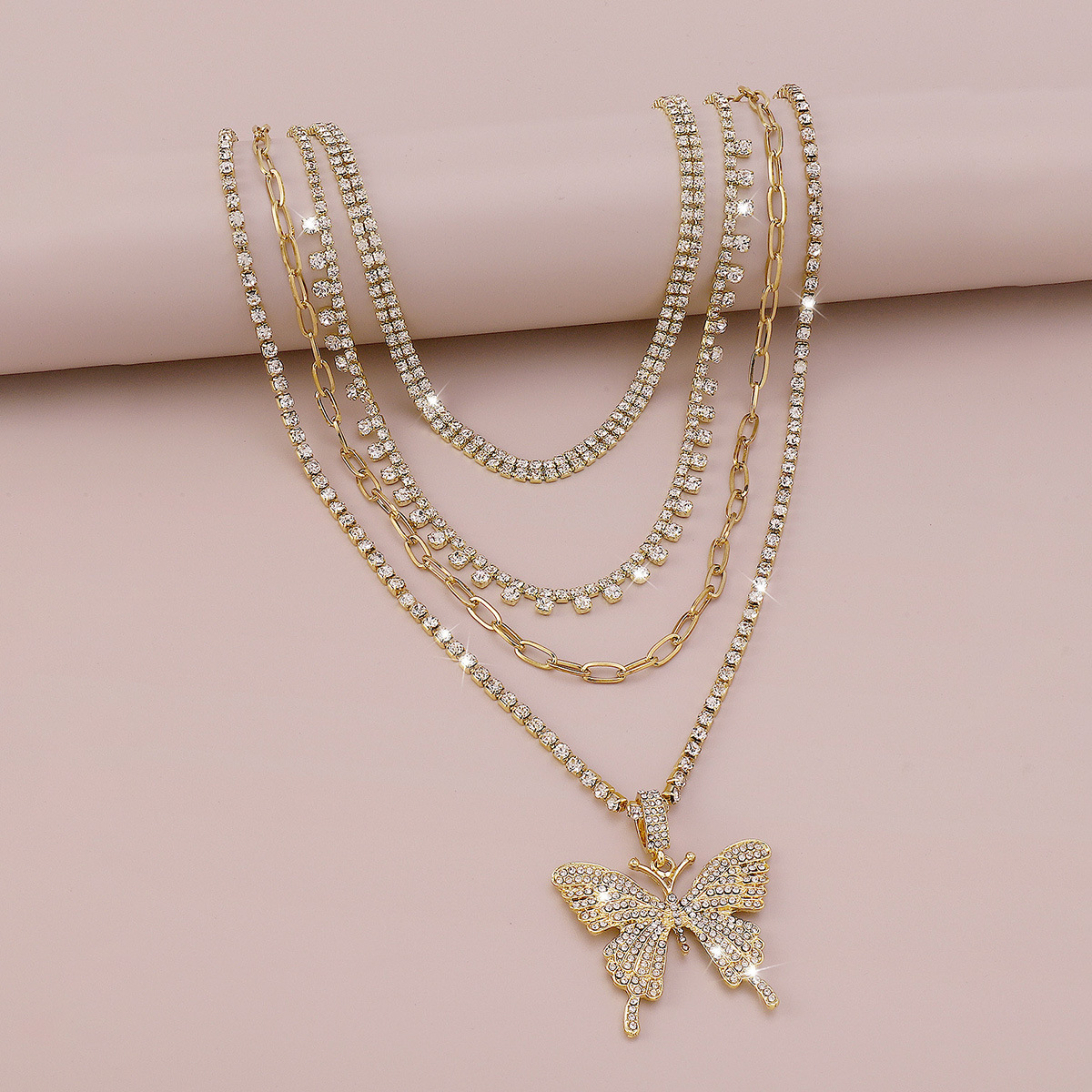 Multi-schicht Schmetterling Volle Diamant Halskette display picture 5