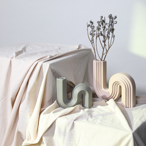 ins niche geometric art ceramic vase flower arrangement dried flower vase creative s-shaped home soft decoration ornaments