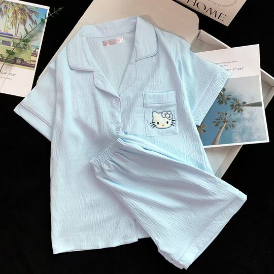 Source Factory Cross-border Explosions Summer Pajamas Women's Cloud Cotton Cardigan Short-sleeved Shorts Japanese Style Cute Sweet Home