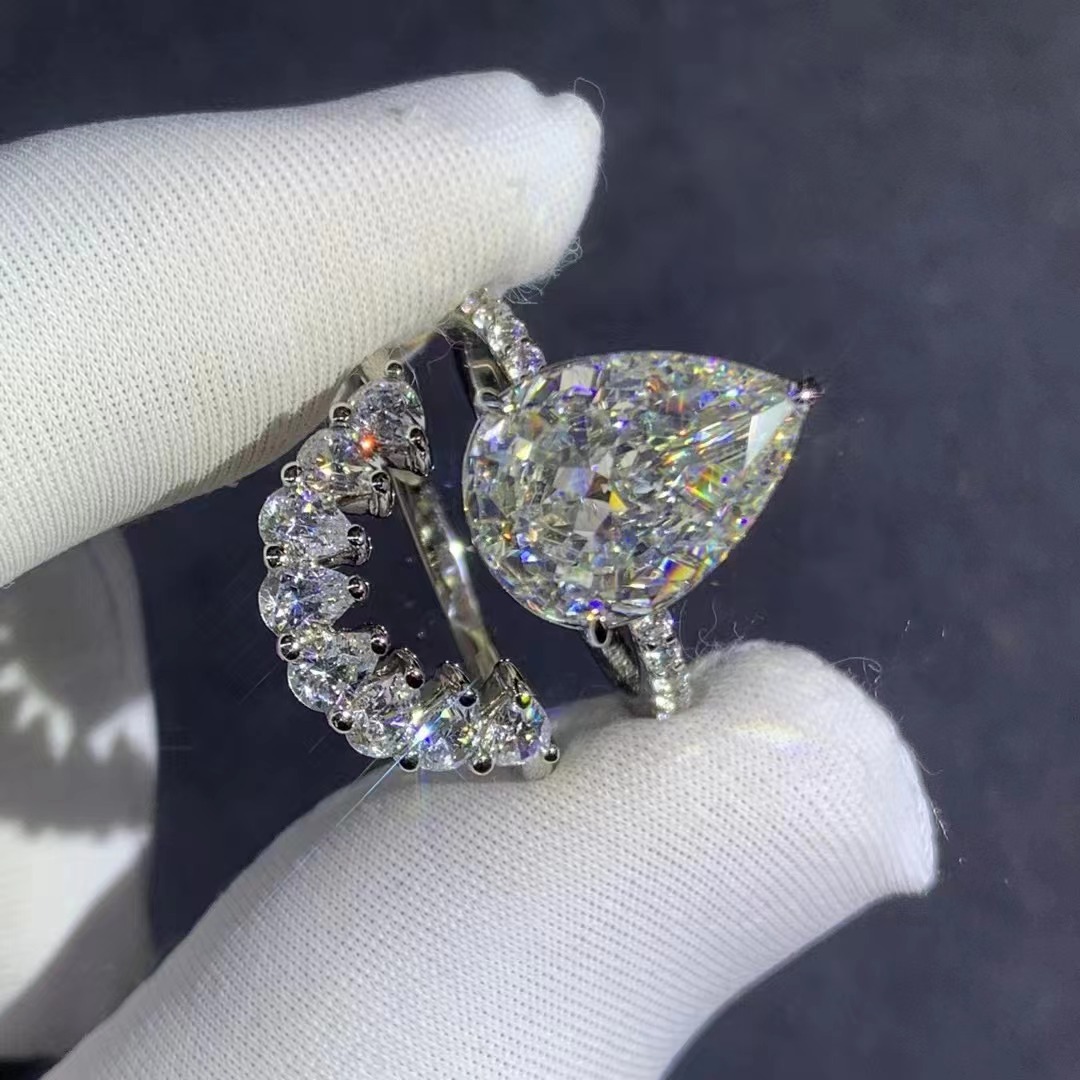 Corte en forma de gota blanco de alto carbono anillo de diamante S925 incrustaciones de plata maciza importado Diamante de alto carbono VVS nivel D color