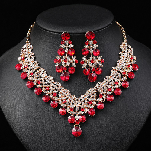 European and American cross-border hot selling bridal necklace and earrings set wedding dress evening dress photo studio accessories gem jewelry wholesale