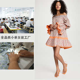 2023年春夏新款纯棉印花数码喷印荷叶袖大摆连衣裙小单快反